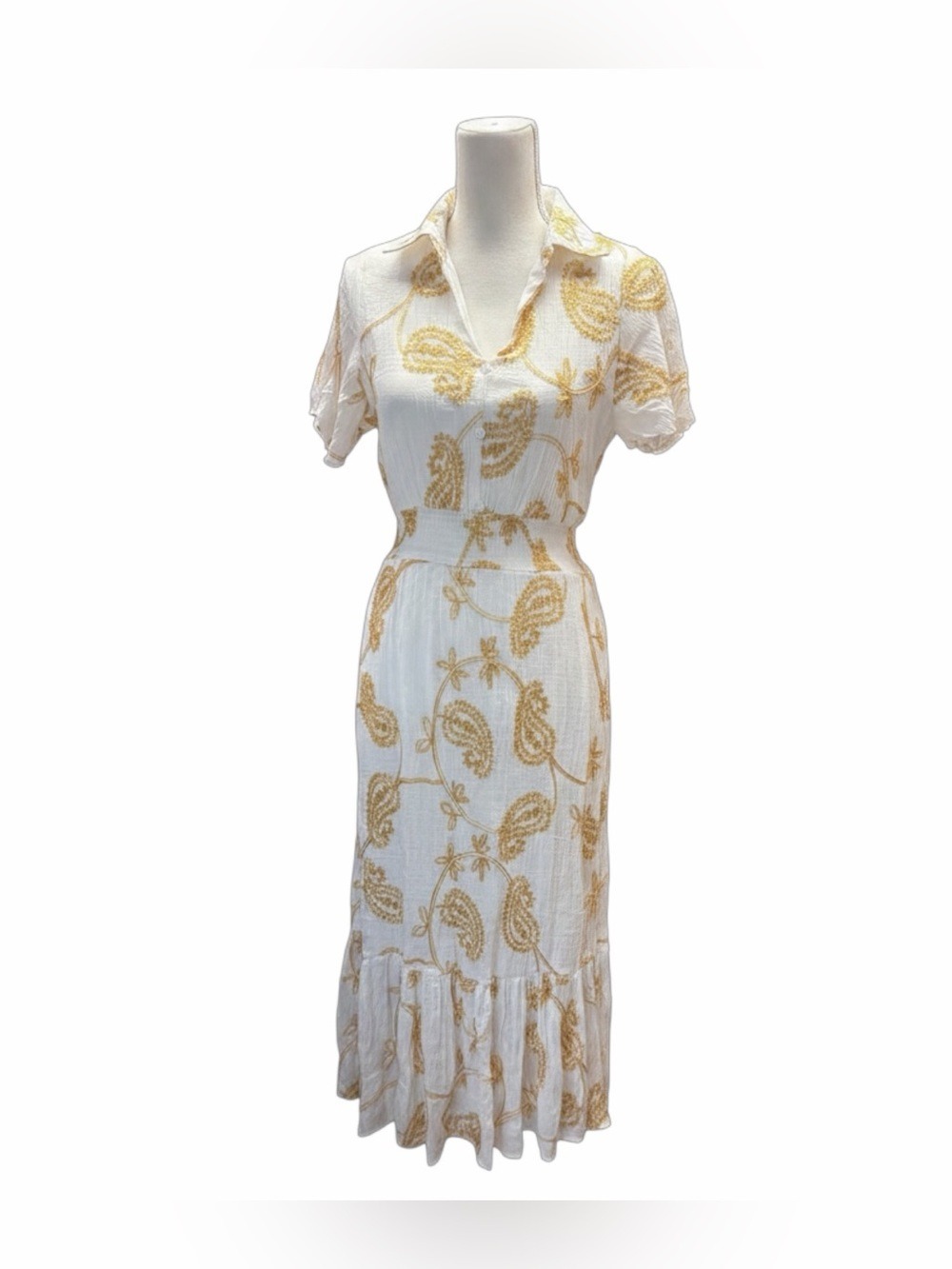 Anthropologie  Kindred  Kindred Dress Womens PL White Paisley Boho Peasant Midi - Picture 11 of 11